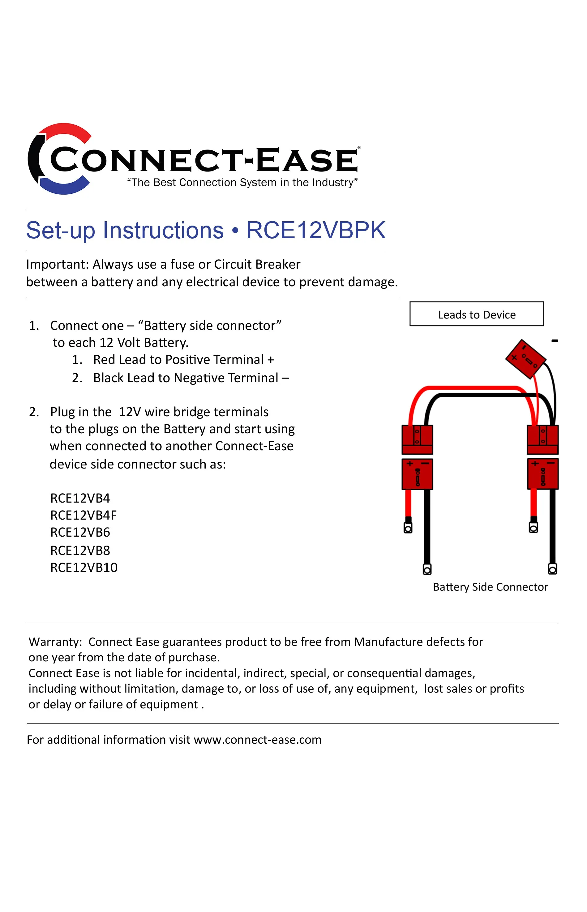12 Volt Parallel Battery Connection Kit (RCE12VBPK) Lithium Compatible
