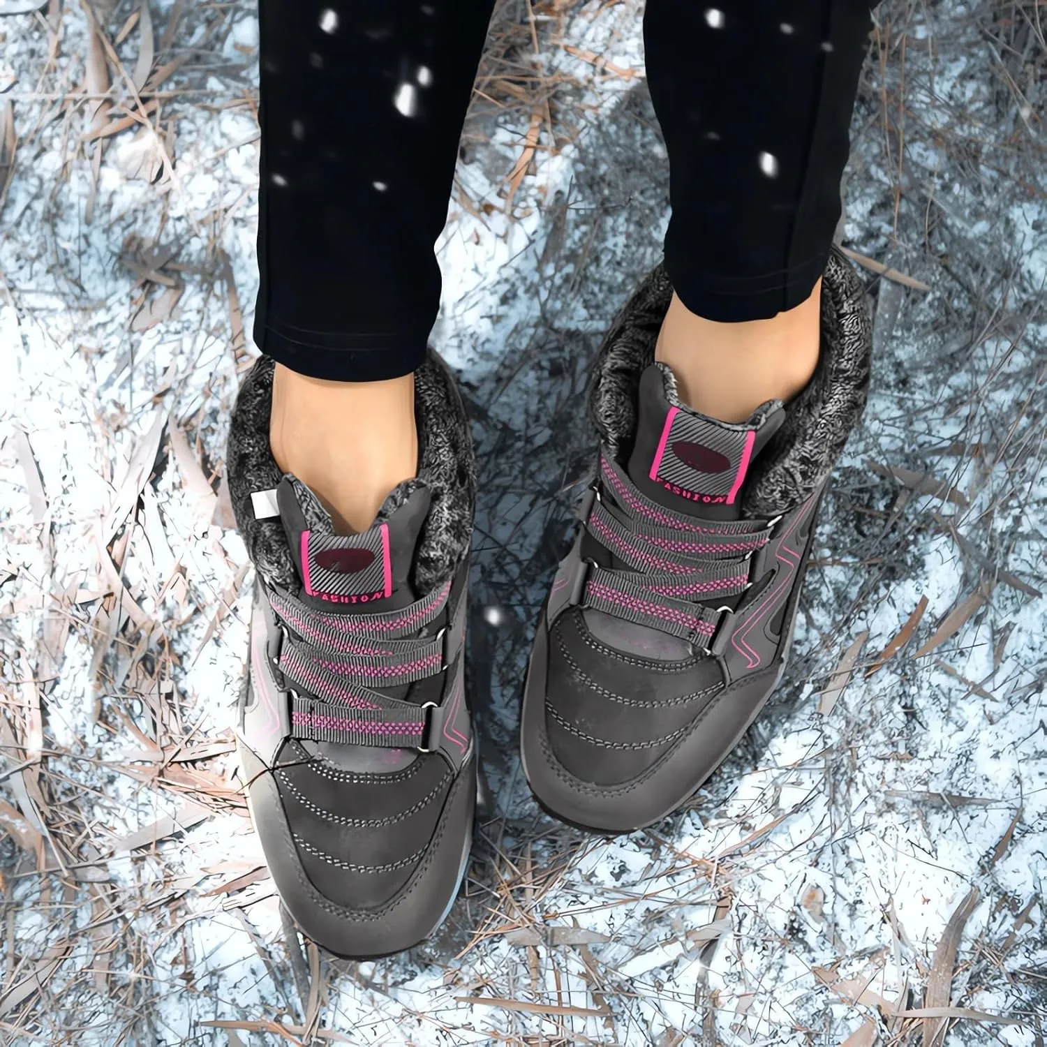 2023 New Women Winter Non-Slip Waterproof Snow Plush Ankle Boots Womens Winter Ankle Snow Boots Womens Slip on Winter Boots Wide Boots for Snow and Ice Women Botas Para La Nieve Para Mujeres