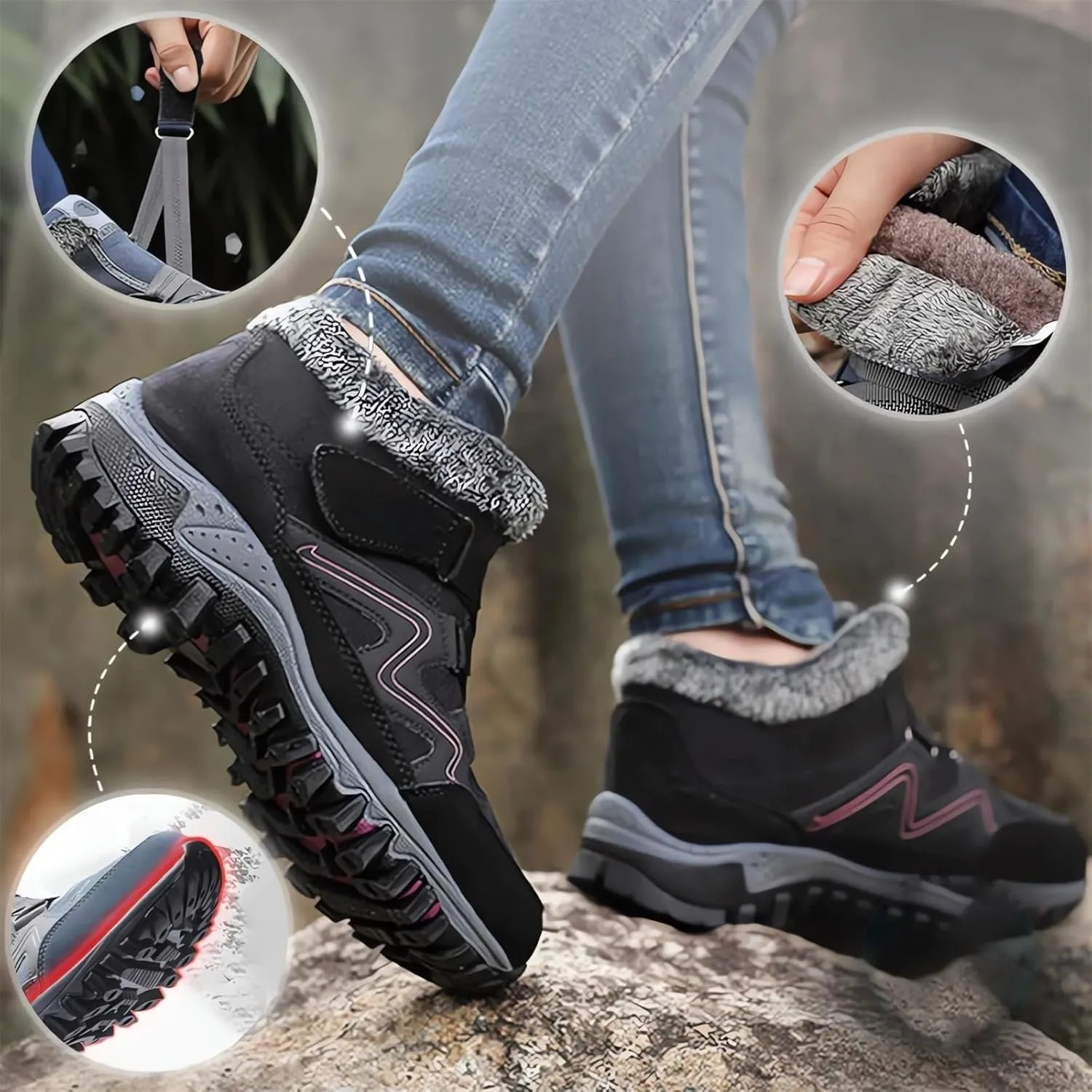 2023 New Women Winter Non-Slip Waterproof Snow Plush Ankle Boots Womens Winter Ankle Snow Boots Womens Slip on Winter Boots Wide Boots for Snow and Ice Women Botas Para La Nieve Para Mujeres