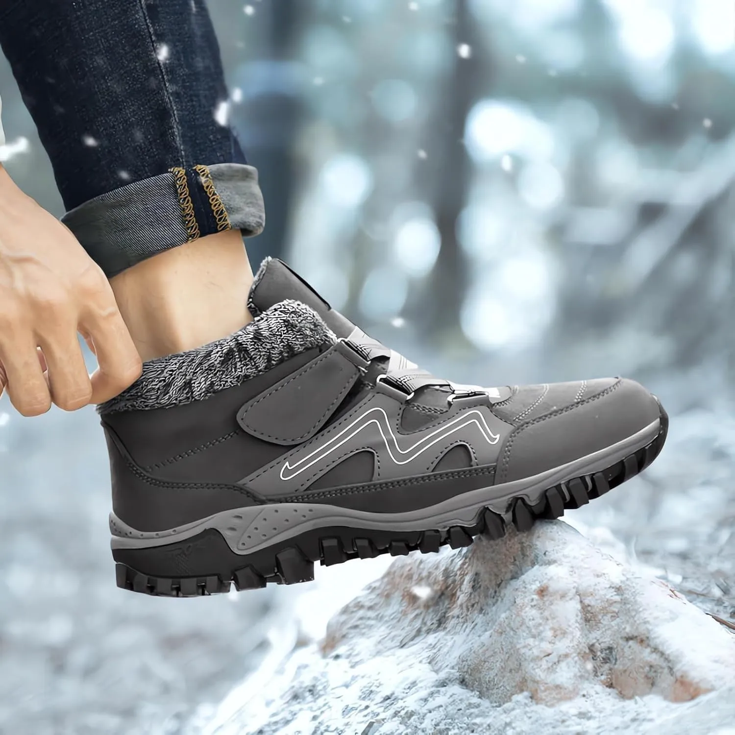 2023 New Women Winter Non-Slip Waterproof Snow Plush Ankle Boots Womens Winter Ankle Snow Boots Womens Slip on Winter Boots Wide Boots for Snow and Ice Women Botas Para La Nieve Para Mujeres