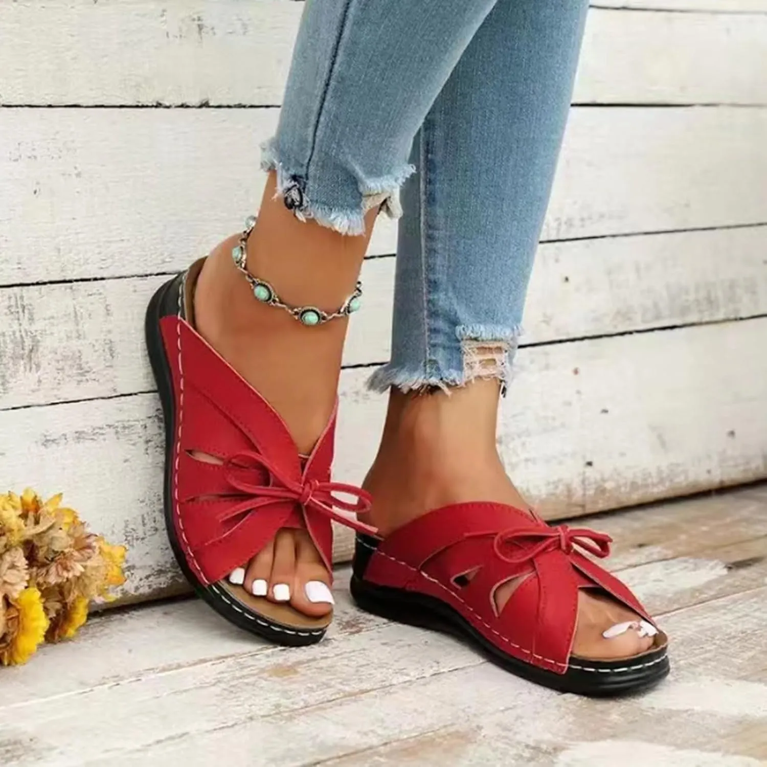 AMDBEL Summer Sandals for Women 2024 Trendy Women's Beach Sandals Hollow Casual Slippers Flat Shoes Retro Sandals Wedge Shoes