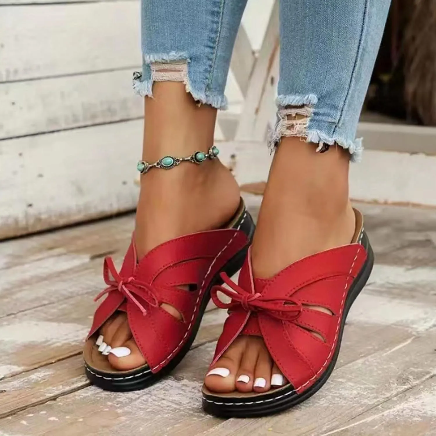 AMDBEL Summer Sandals for Women 2024 Trendy Women's Beach Sandals Hollow Casual Slippers Flat Shoes Retro Sandals Wedge Shoes