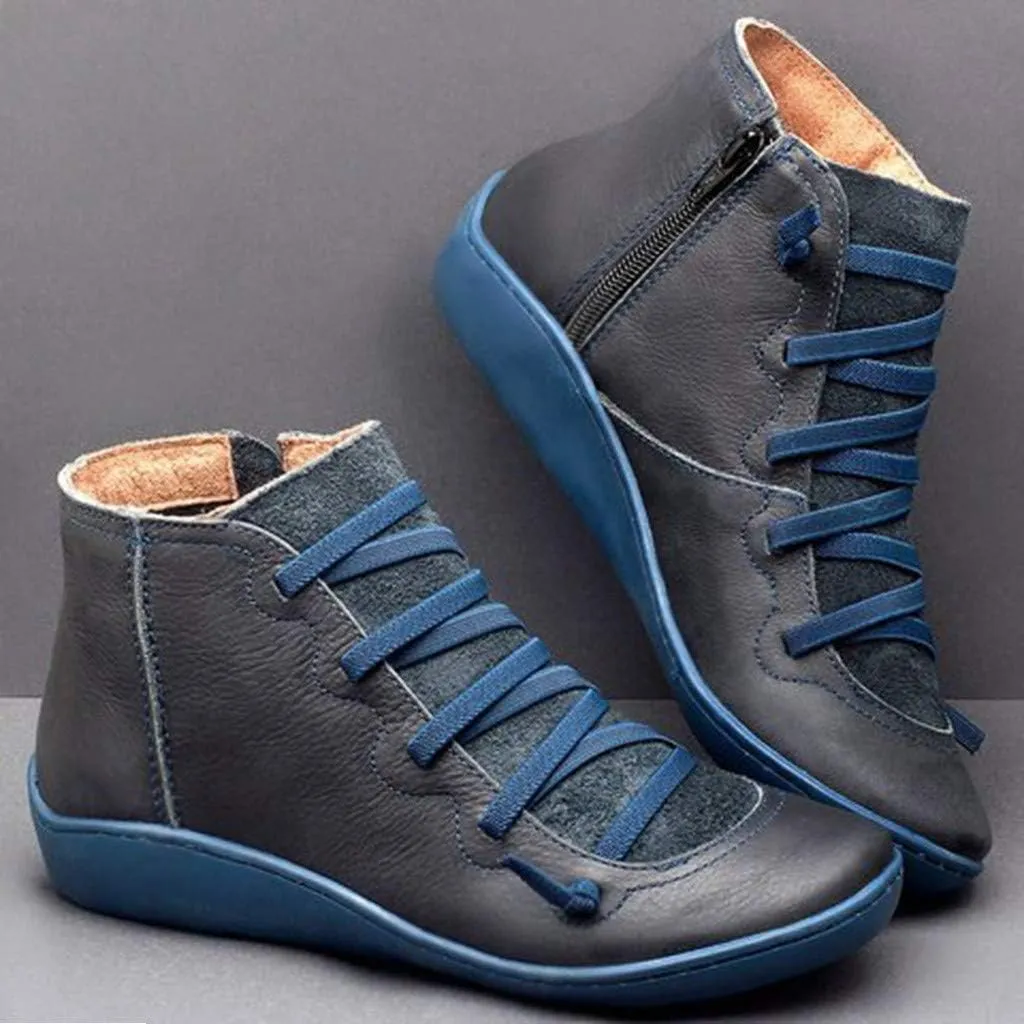 Ankle Boots for Women Casual Western Short Boots Women's Arch Support Boots Comfy Lace Up Flat Heel Ankle Booties