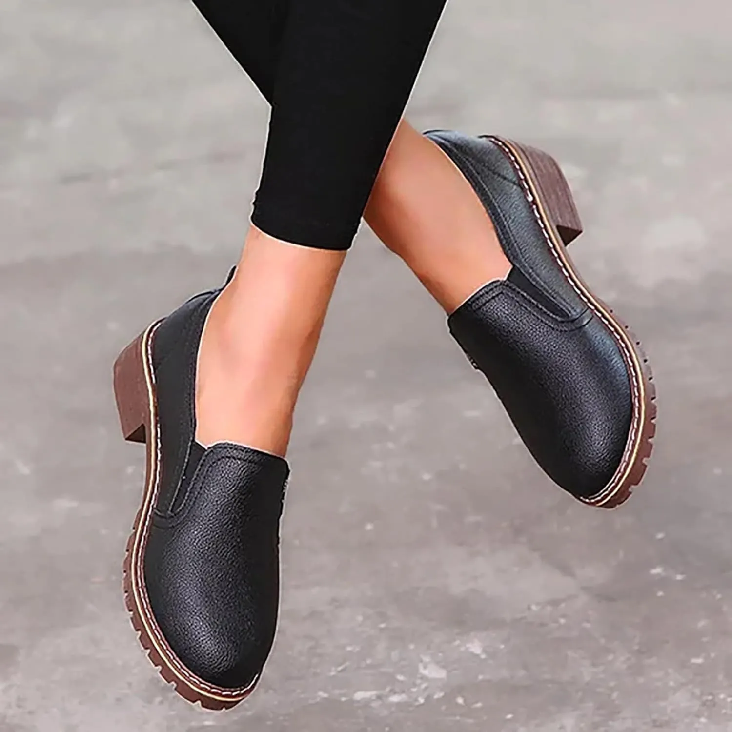 Ankle Boots for Women Platform Boots Low Chunky Stacked Heel Comfortable Round Toe booties with Side Zipper Shoes