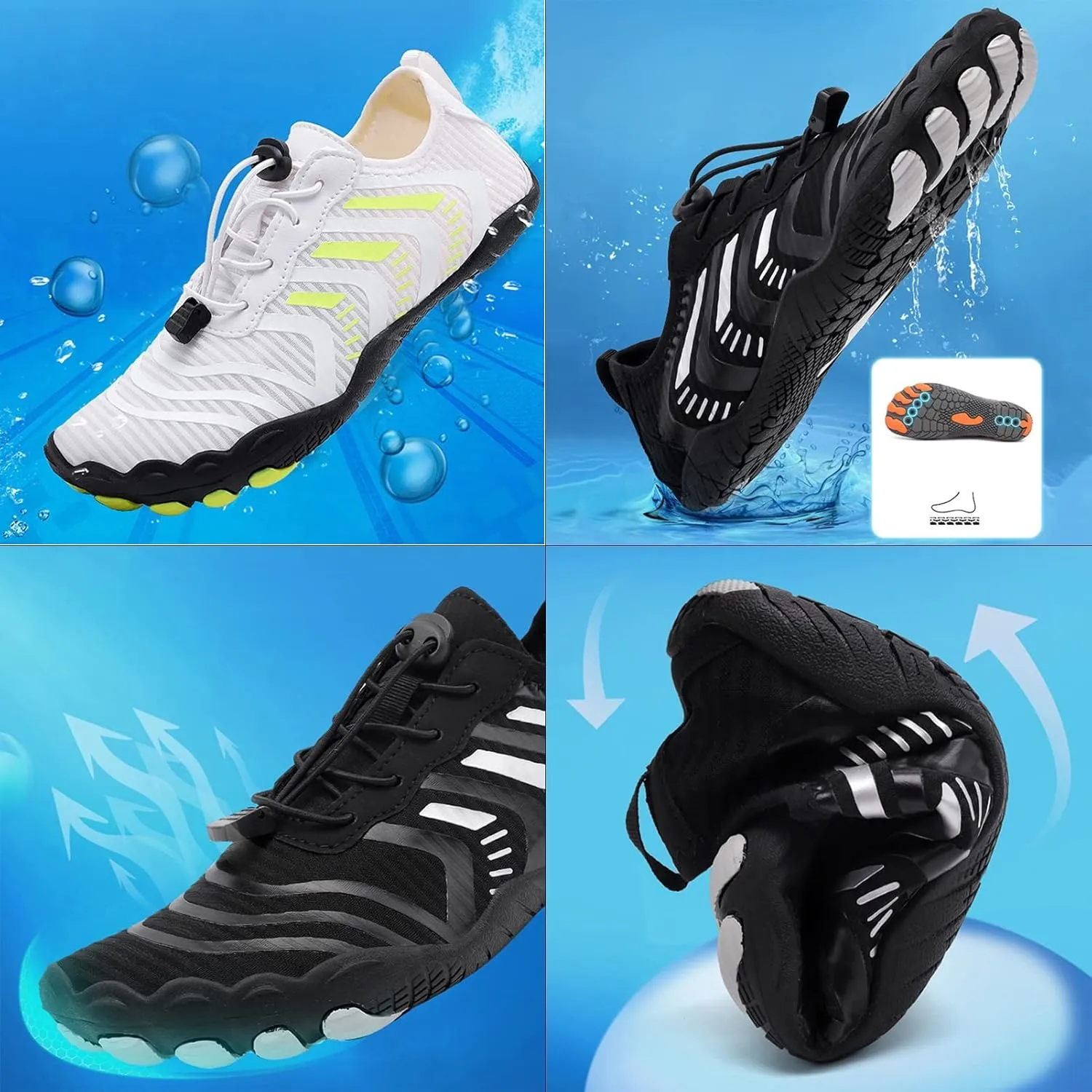 Barefoot Shoes Men,Quick-Dry Breathable Aqua Sport Beach Swim Shoes Women,Comfy Lightweight Slip Resistant Pool Surf Water Shoes,Unisex,with Draining Hole