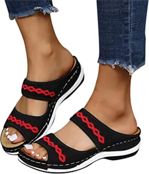 BBPM Orthopedic Sandals Women Sandals Anti-Slip Summer Casual Orthopedic Open Toe Flats Beach Orthopedic Sandals Women Plantar Fasciitis Arch Support Back,Black,EU38/US7