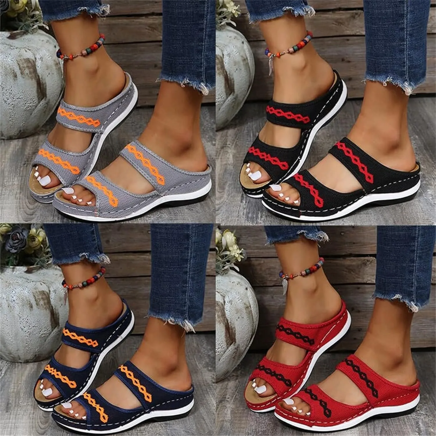 BBPM Sandals for Women Casual Summer Orthopedic Sandals Anti-Slip Summer Casual Orthopedic Open Toe Flats Beach Orthopedic Sandals Women Plantar Fasciitis Arch Support Back,Blue,EU36/US5