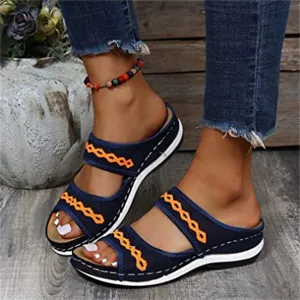 BBPM Sandals for Women Casual Summer Orthopedic Sandals Anti-Slip Summer Casual Orthopedic Open Toe Flats Beach Orthopedic Sandals Women Plantar Fasciitis Arch Support Back,Blue,EU36/US5