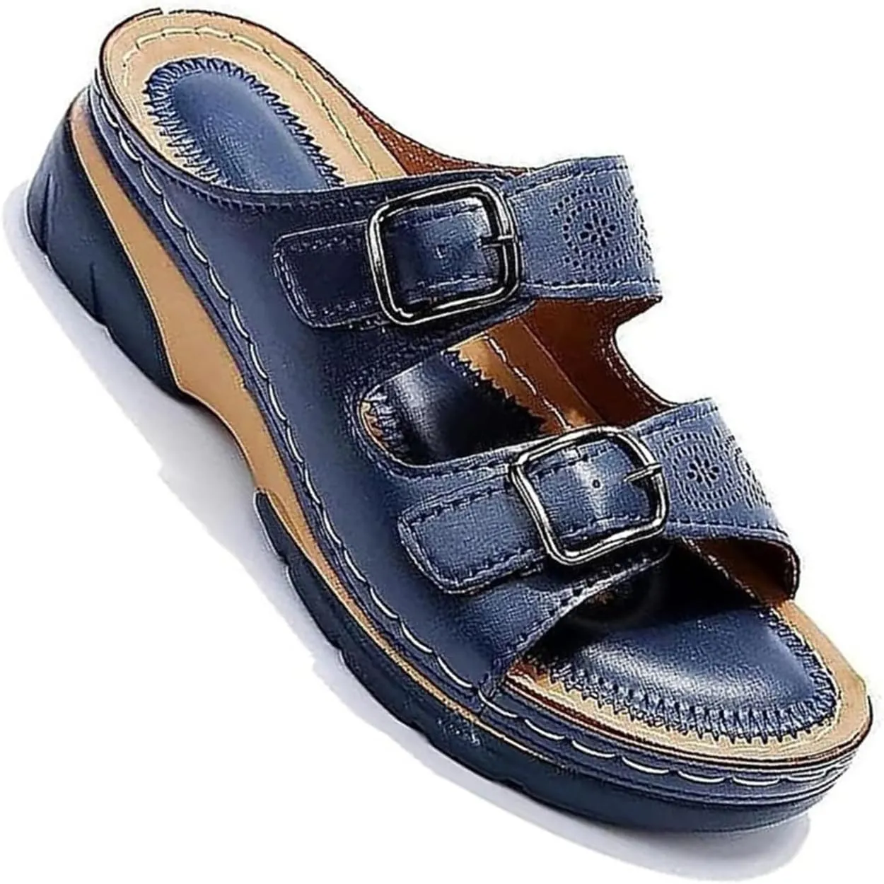 BBPM Sandals for Women Casual Summer Wedge Leather Sandals with Arch Support Summer Breathable Adjustable Orthopedic Wedge Slip On Sandals