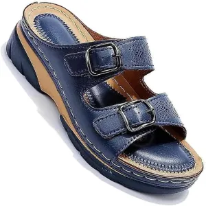 BBPM Sandals for Women Casual Summer Wedge Leather Sandals with Arch Support Summer Breathable Adjustable Orthopedic Wedge Slip On Sandals