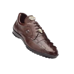 Belvedere Brown Lace-Up Men's Sneakers Hornback Crocodile & Calfskin Genuine Leather