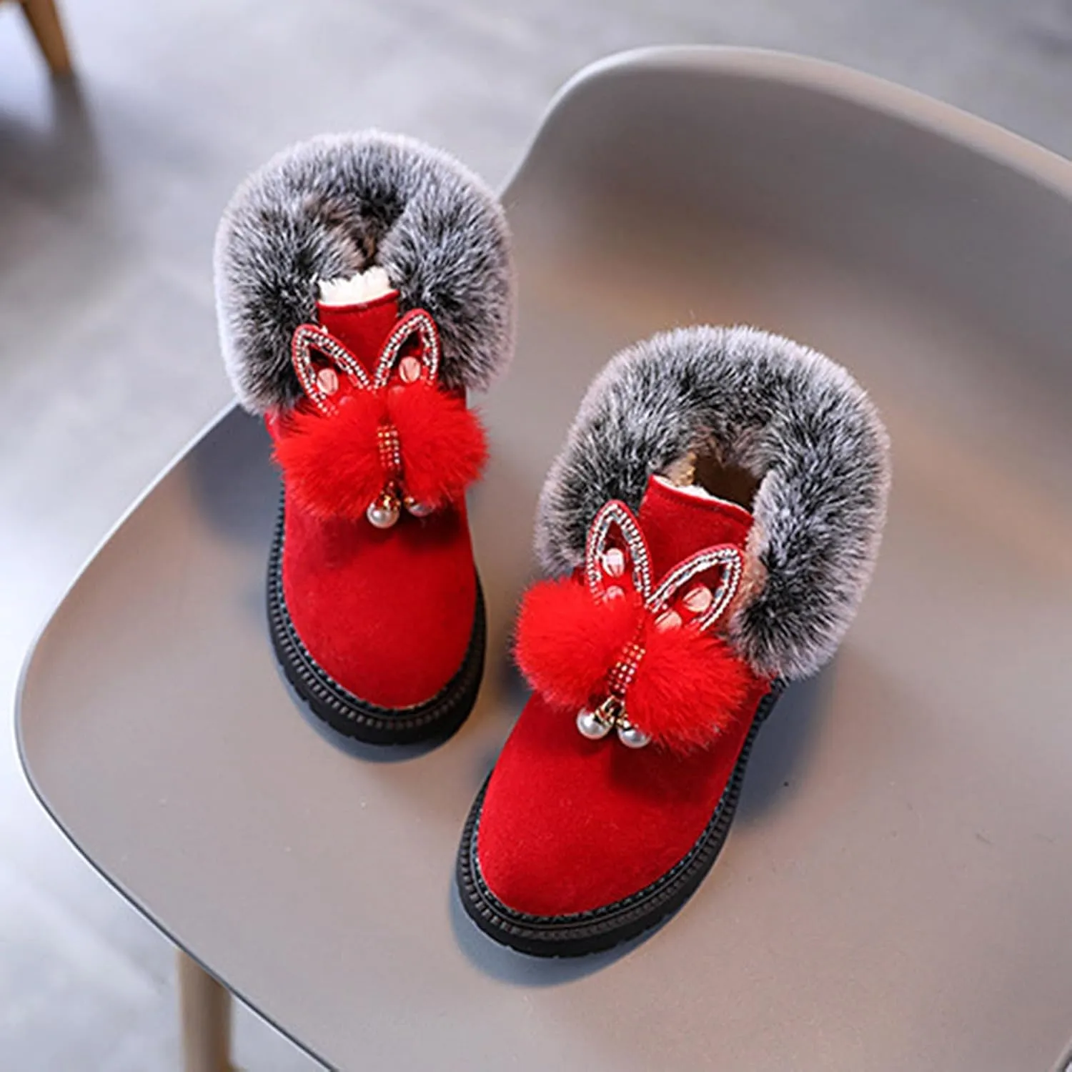 Boots for Girls Kids Boots Toddler Girls Cute Bow Snow Boots Warm Winter PomPom PU leather Boot (Little Kids/Big Kids)