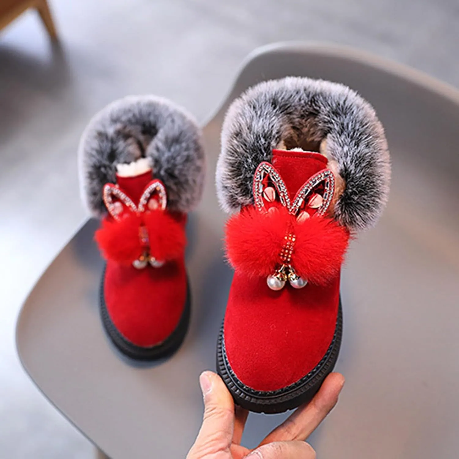 Boots for Girls Kids Boots Toddler Girls Cute Bow Snow Boots Warm Winter PomPom PU leather Boot (Little Kids/Big Kids)