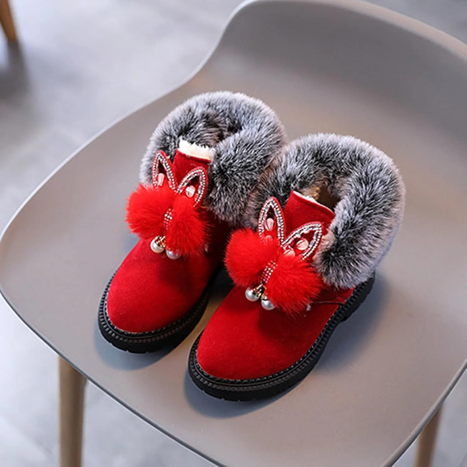 Boots for Girls Kids Boots Toddler Girls Cute Bow Snow Boots Warm Winter PomPom PU leather Boot (Little Kids/Big Kids)