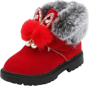 Boots for Girls Kids Boots Toddler Girls Cute Bow Snow Boots Warm Winter PomPom PU leather Boot (Little Kids/Big Kids)