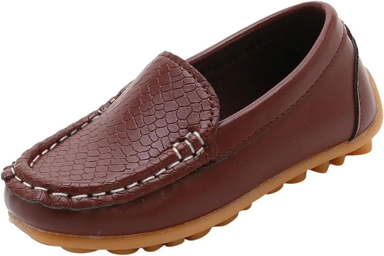 Boys Girls Leather Loafers Slip-On Texture Flat?? Boat Dress Soft Sole ??occasins School Daily Walking Shoes