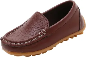 Boys Girls Leather Loafers Slip-On Texture Flat?? Boat Dress Soft Sole ??occasins School Daily Walking Shoes