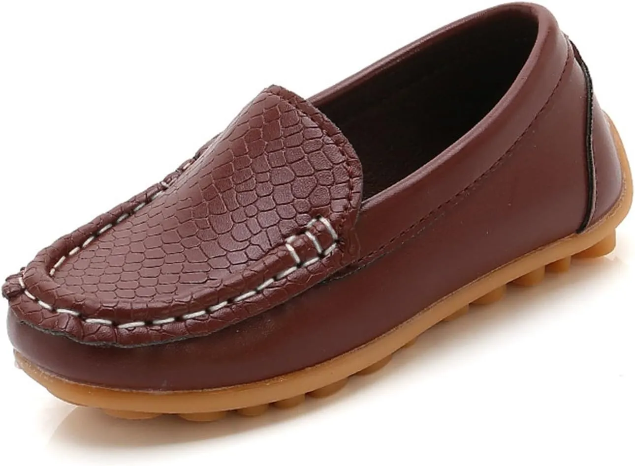 Boys Girls Leather Loafers Slip-On Texture Flat?? Boat Dress Soft Sole ??occasins School Daily Walking Shoes