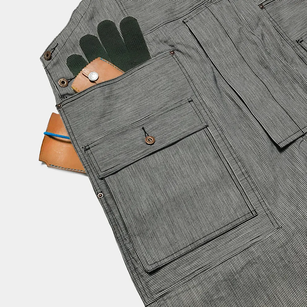 BZEN M.1099 DECKS-9P UNISEX REGULAR FIT 9 POCKET USN INSPIRED DENIM OVERALLS-11.5oz-E0 INDIGO STRIPES