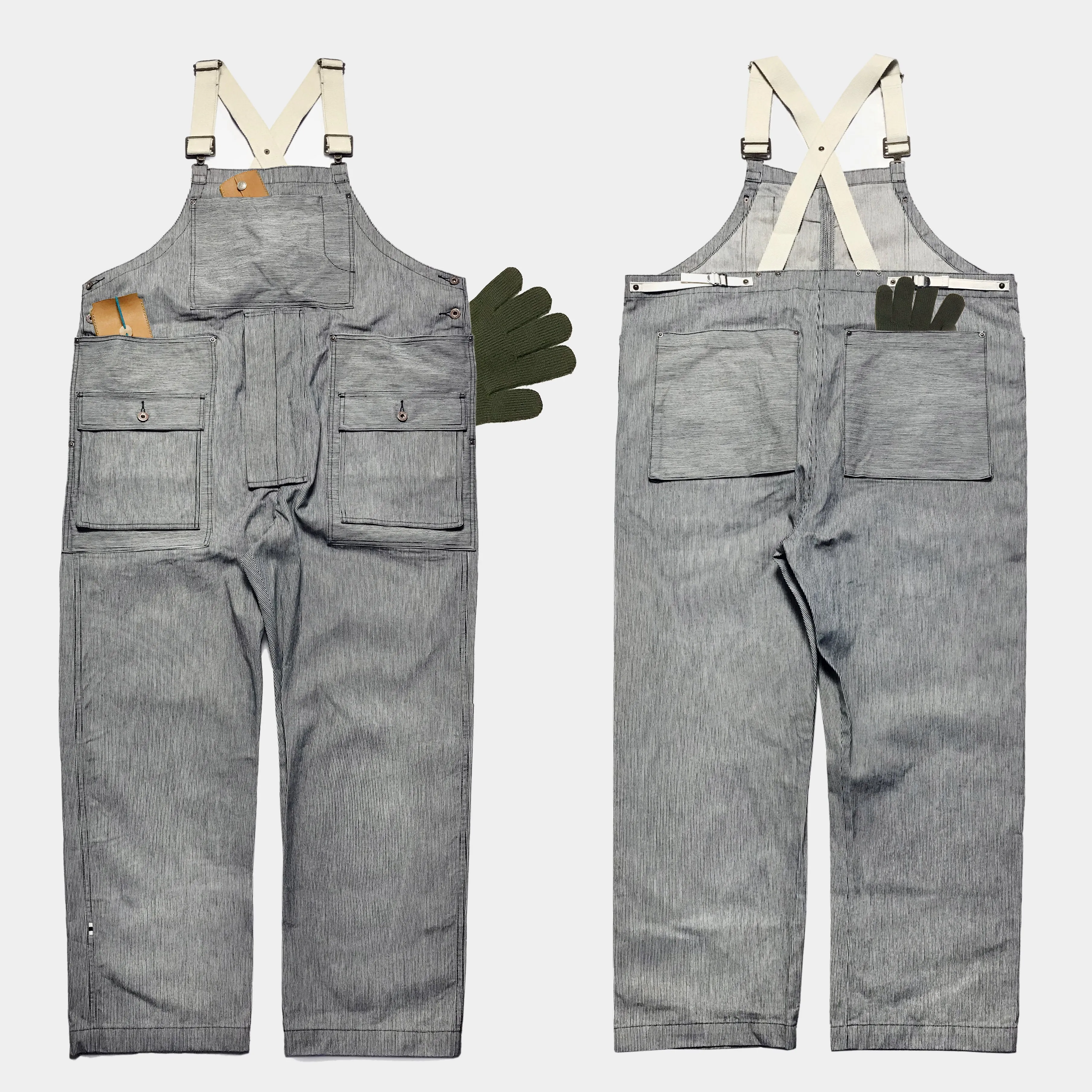 BZEN M.1099 DECKS-9P UNISEX REGULAR FIT 9 POCKET USN INSPIRED DENIM OVERALLS-11.5oz-E0 INDIGO STRIPES
