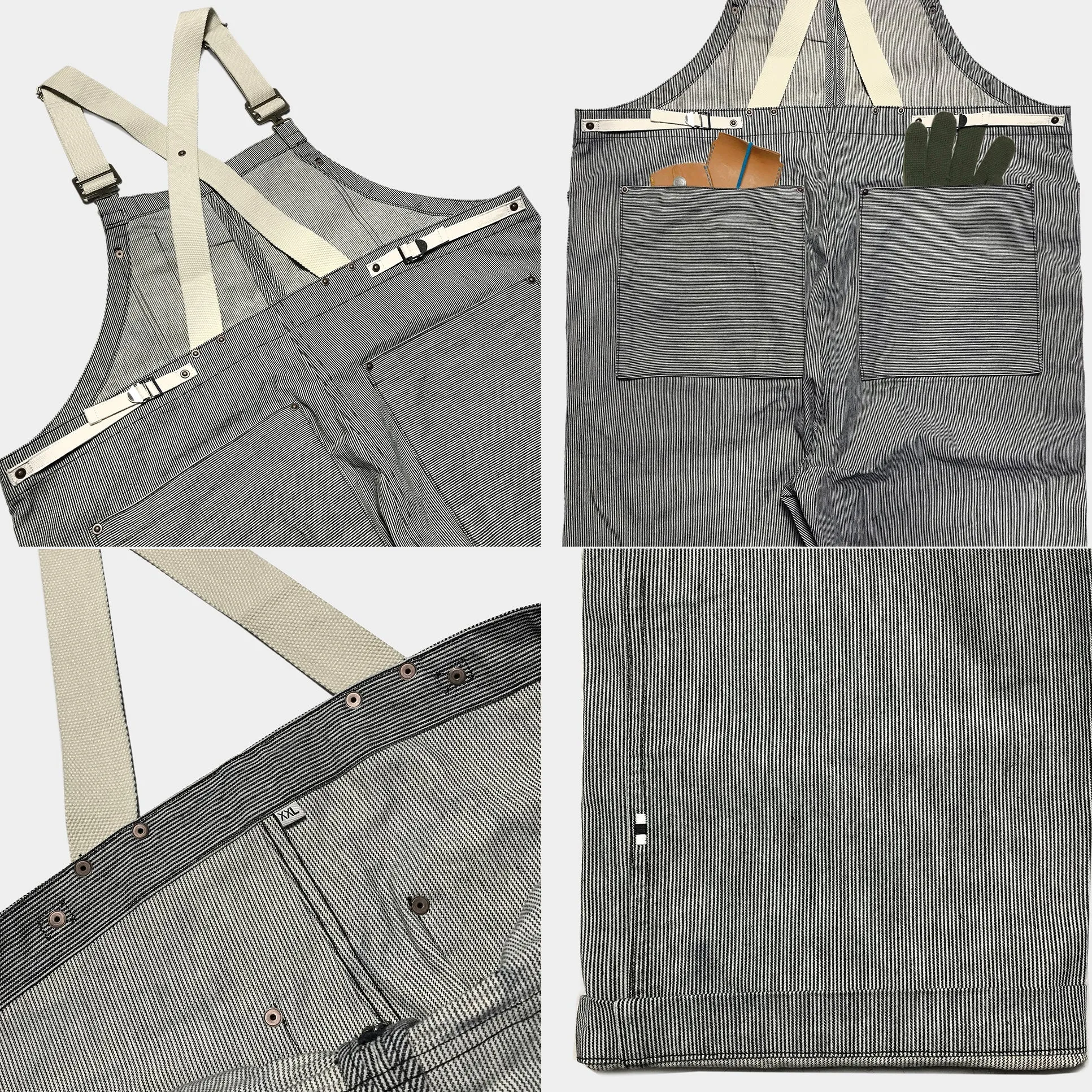 BZEN M.1099 DECKS-9P UNISEX REGULAR FIT 9 POCKET USN INSPIRED DENIM OVERALLS-11.5oz-E0 INDIGO STRIPES
