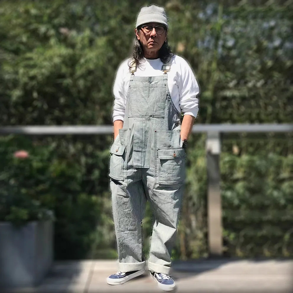 BZEN M.1099 DECKS-9P UNISEX REGULAR FIT 9 POCKET USN INSPIRED DENIM OVERALLS-11.5oz-E0 INDIGO STRIPES