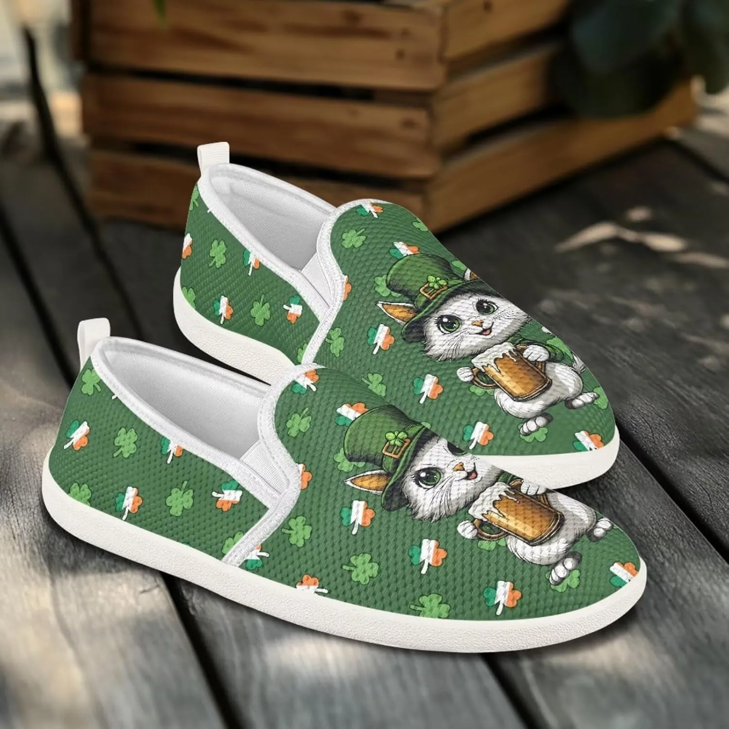 Cat Print Outdoor Shoes Fashion Work Flat Mesh Business Shoes Slip On Leisure Loafer for Women