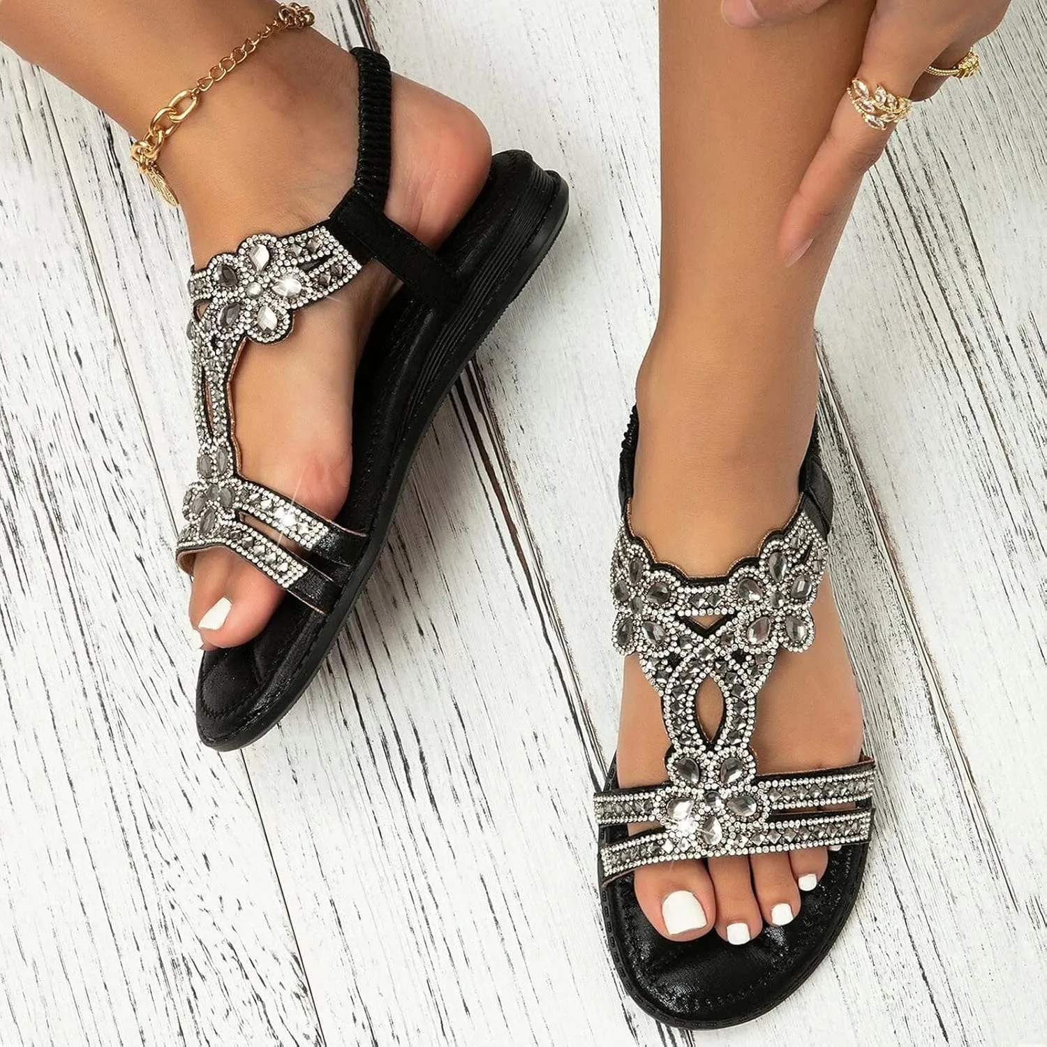 Cathalem Sandals for Women Dressy Summer Flat Sandals Women Fashion Open Toe Flat Sandals Ankle Strap Comfortable Walking Sandals