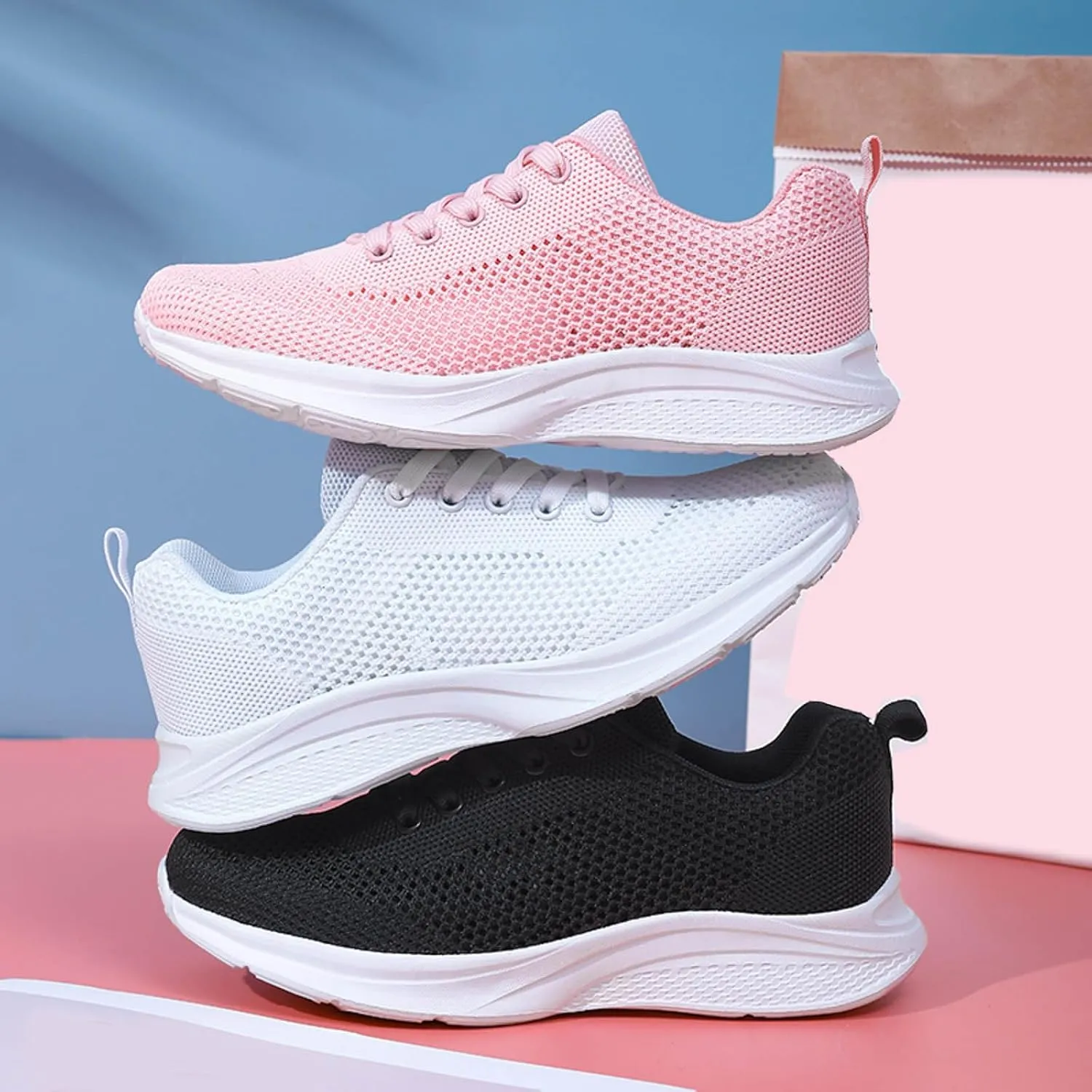 Cathalem Sneakers for Women Mesh Breathable and Comfortable Non Slip Lace Up Shoes Espadrilles Workout Gym Outdoor Shoes