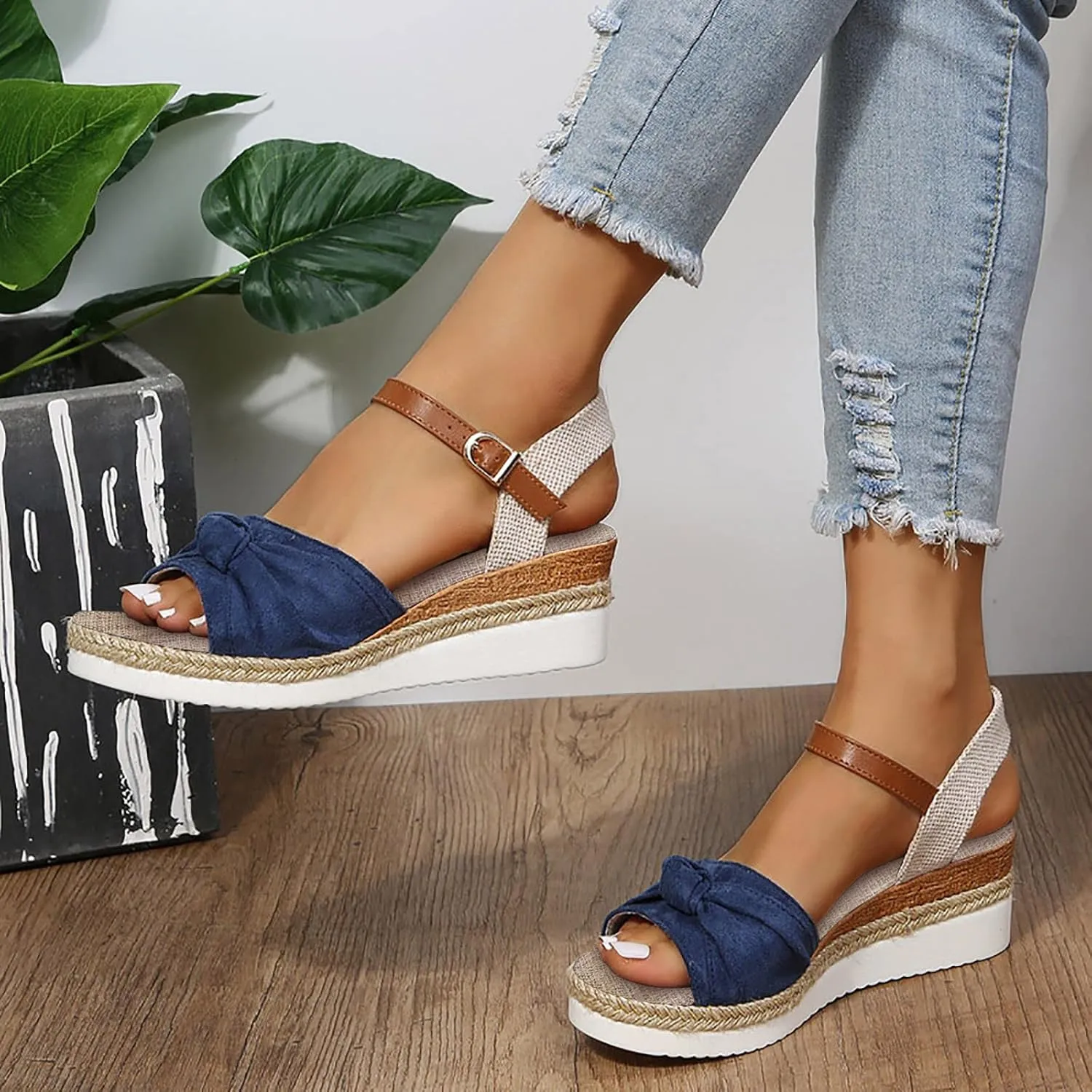 Cathalem Summer Sandals for Women 2024 Espadrilles for Women Open Toe Ankle Strap Wedge Heels Sandals Comfortable Slip on Sandals