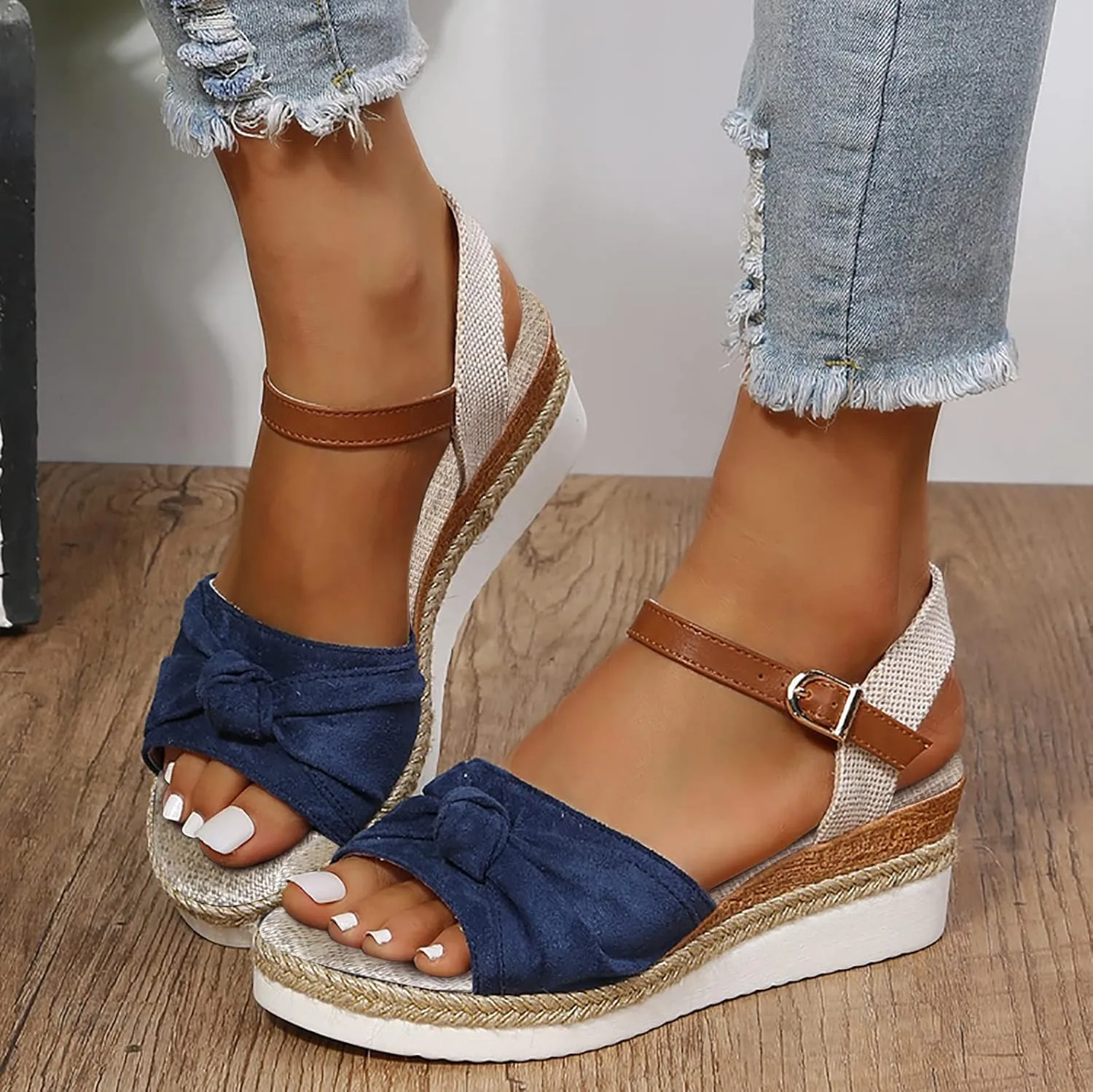 Cathalem Summer Sandals for Women 2024 Espadrilles for Women Open Toe Ankle Strap Wedge Heels Sandals Comfortable Slip on Sandals