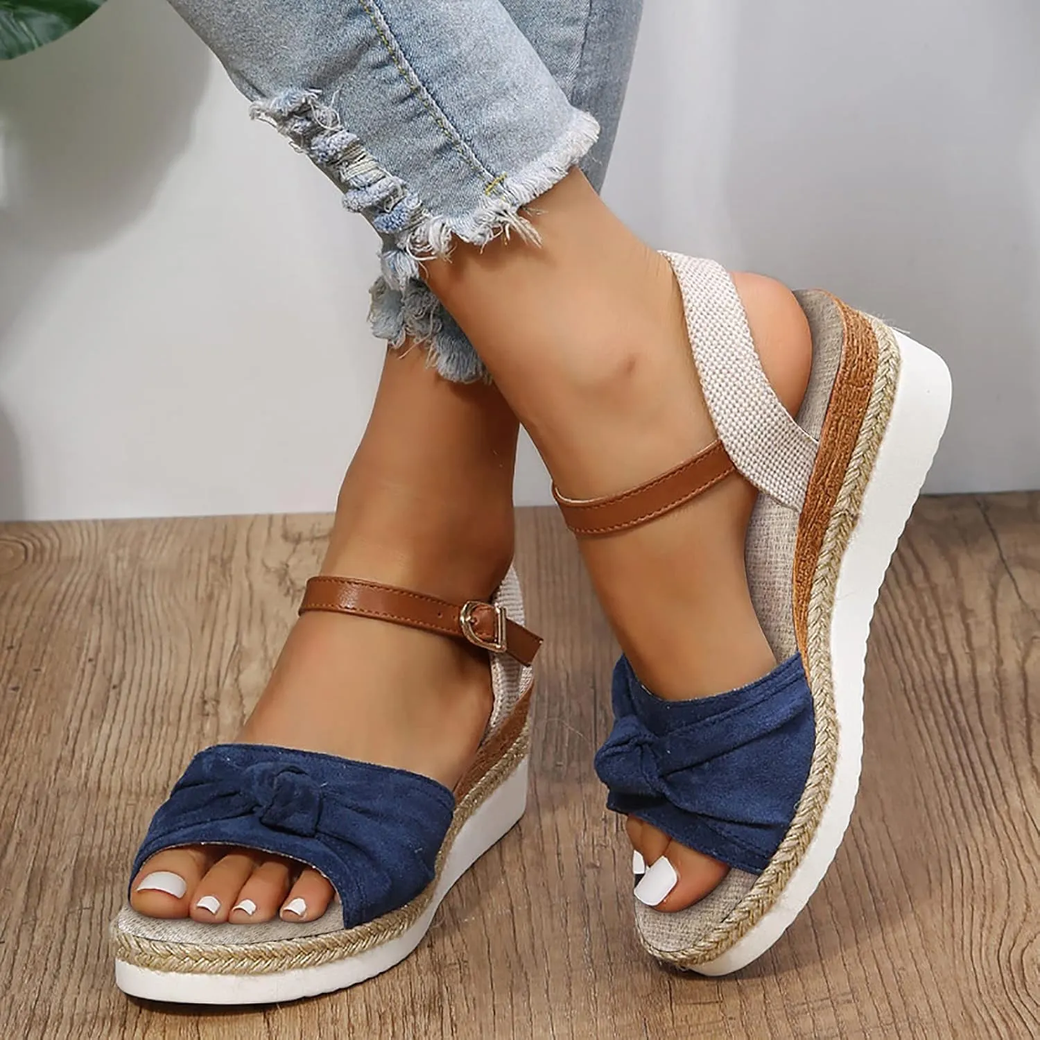 Cathalem Summer Sandals for Women 2024 Espadrilles for Women Open Toe Ankle Strap Wedge Heels Sandals Comfortable Slip on Sandals
