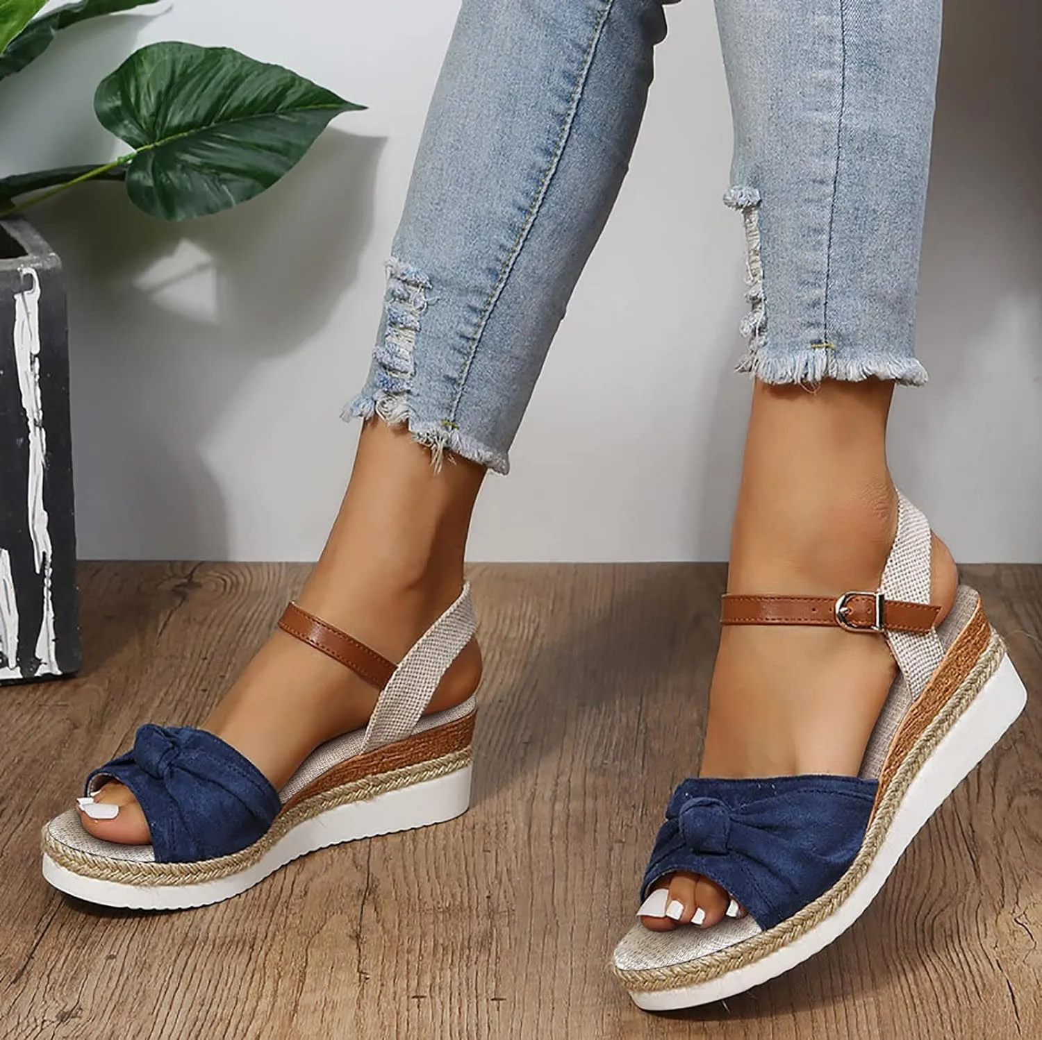 Cathalem Summer Sandals for Women 2024 Espadrilles for Women Open Toe Ankle Strap Wedge Heels Sandals Comfortable Slip on Sandals