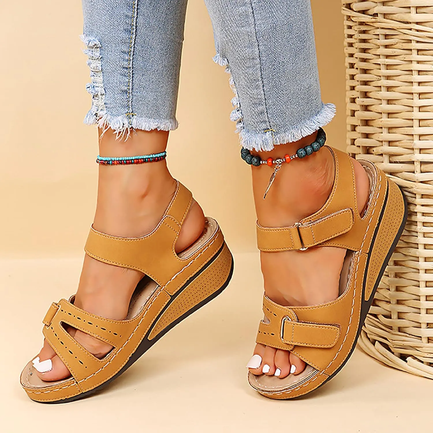 Cathalem Summer Sandals for Women 2024 Womens Dressy Anti-Slip Sandals Casual Flip Flops Slip On Sandals Walking Slippers