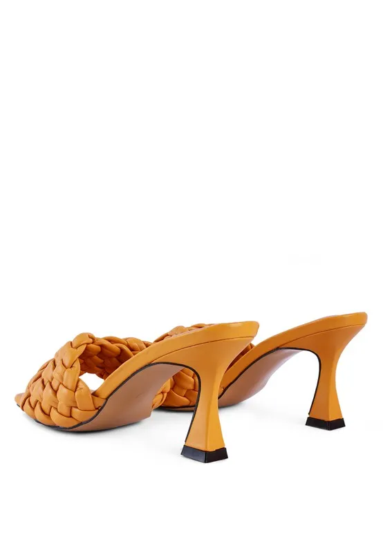 Celie Woven Strap High Heel Mule Sandals