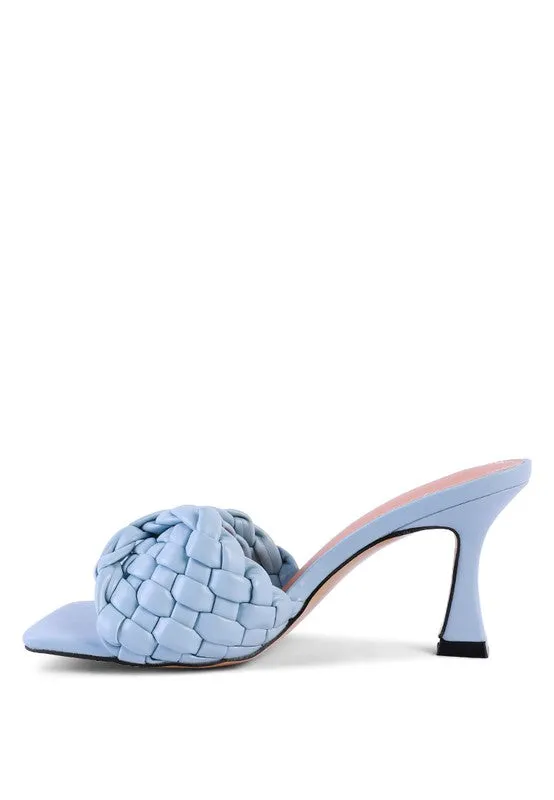 Celie Woven Strap High Heel Mule Sandals