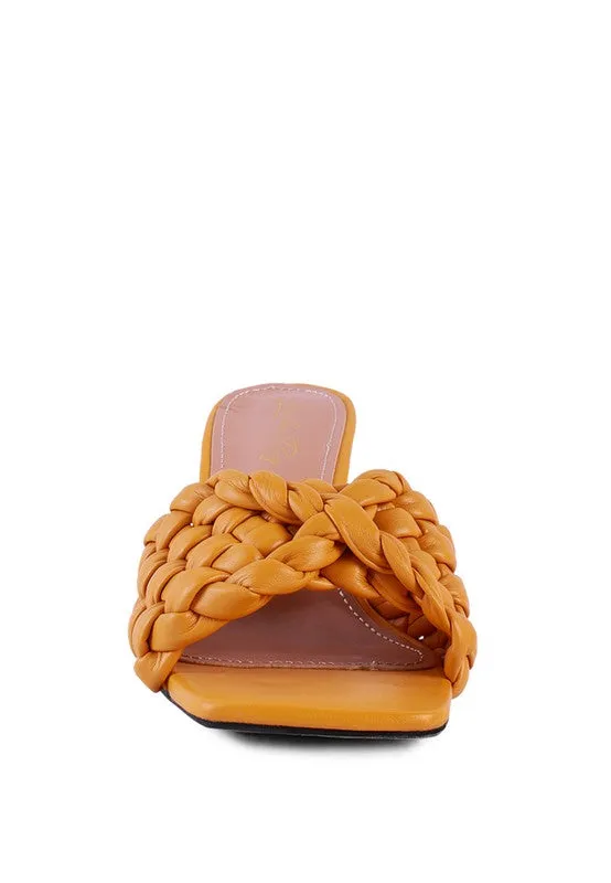 Celie Woven Strap High Heel Mule Sandals