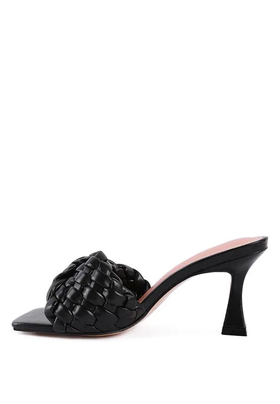 Celie Woven Strap High Heel Mule Sandals