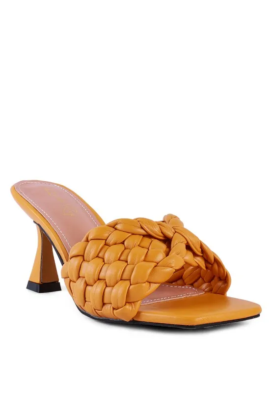 Celie Woven Strap High Heel Mule Sandals