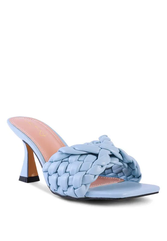 Celie Woven Strap High Heel Mule Sandals