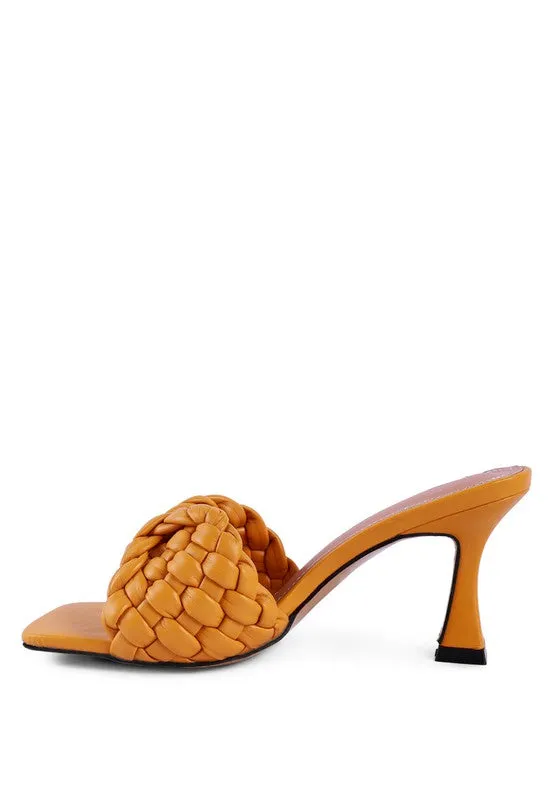 Celie Woven Strap High Heel Mule Sandals