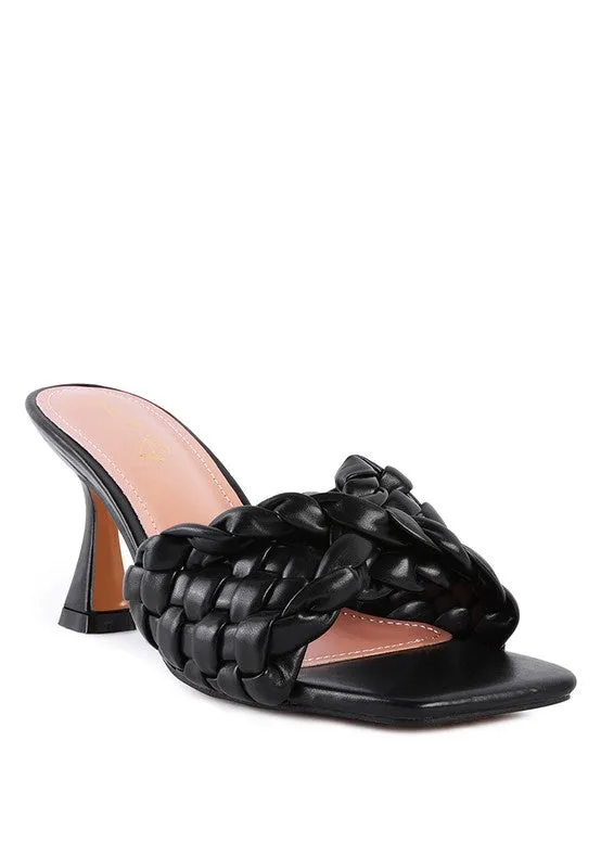Celie Woven Strap High Heel Mule Sandals