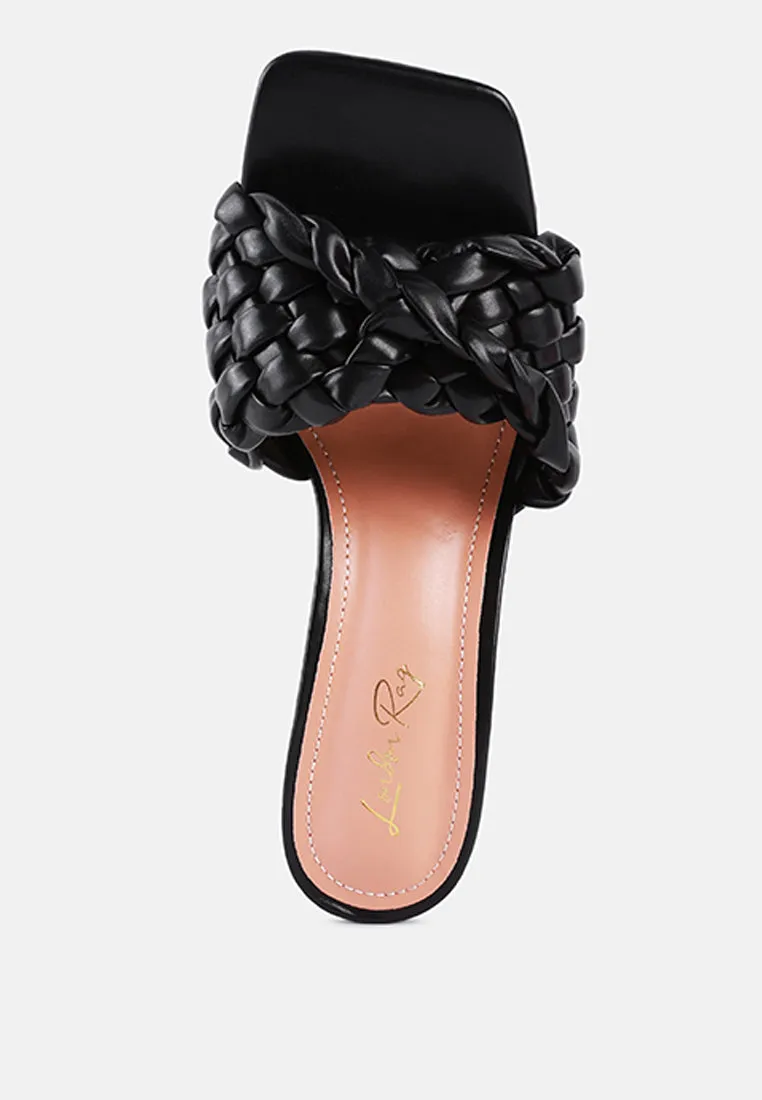 Celie Woven Strap High Heel Mule Sandals
