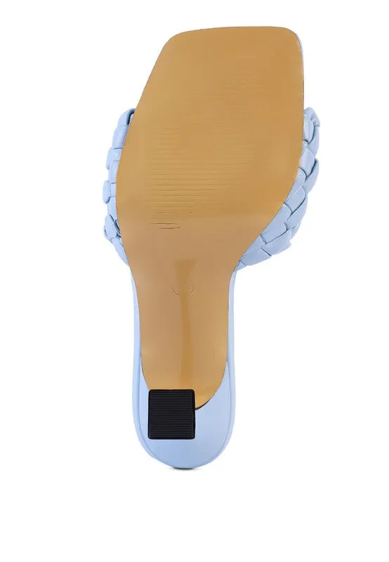 Celie Woven Strap High Heel Mule Sandals