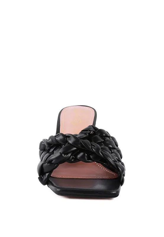 Celie Woven Strap High Heel Mule Sandals