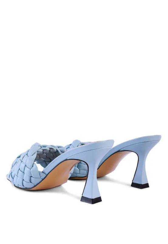 Celie Woven Strap High Heel Mule Sandals