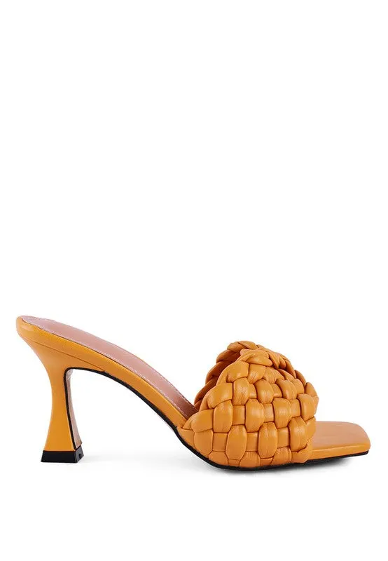 Celie Woven Strap High Heel Mule Sandals