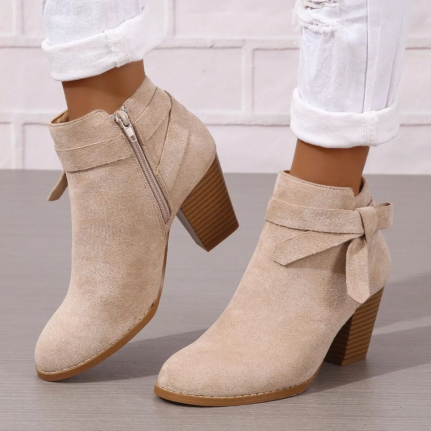 Chunky Heels Dressy for Women Women Ankle Booties Fashion Boots For Women Pointed Toe Chunky Heel Boots Pull On Boot
