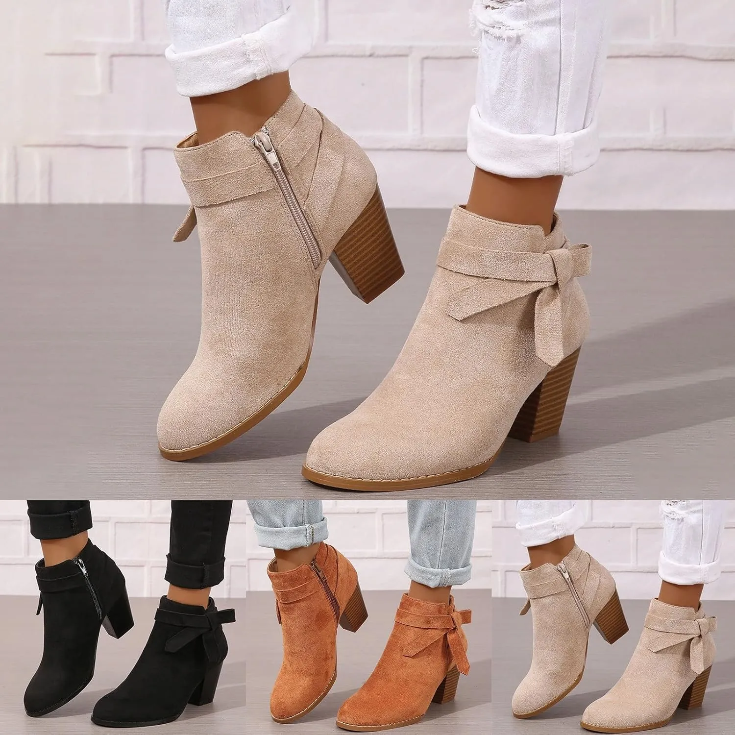 Chunky Heels Dressy for Women Women Ankle Booties Fashion Boots For Women Pointed Toe Chunky Heel Boots Pull On Boot