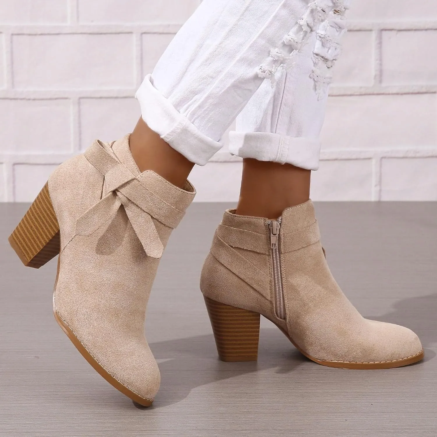 Chunky Heels Dressy for Women Women Ankle Booties Fashion Boots For Women Pointed Toe Chunky Heel Boots Pull On Boot